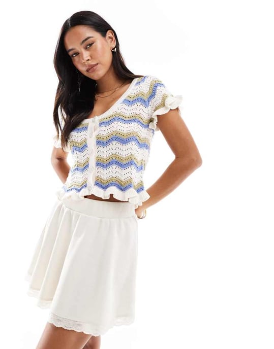 Miss Selfridge mjuk ribb-lace underkjol i flytande mini i ivory - Image 2