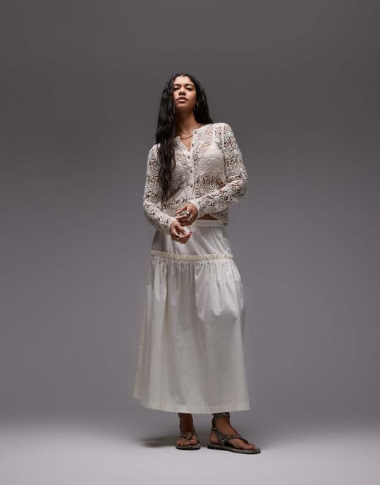 Topshop volang poplin fullkjol i elfenben - Image 1