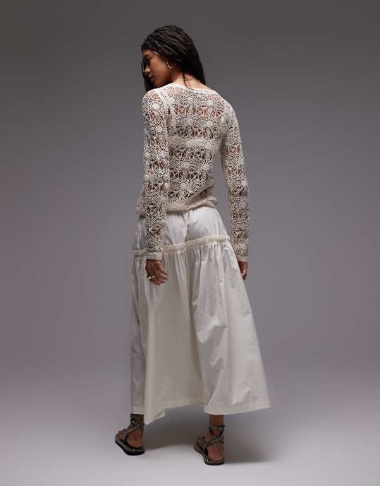Topshop volang poplin fullkjol i elfenben - Image 2