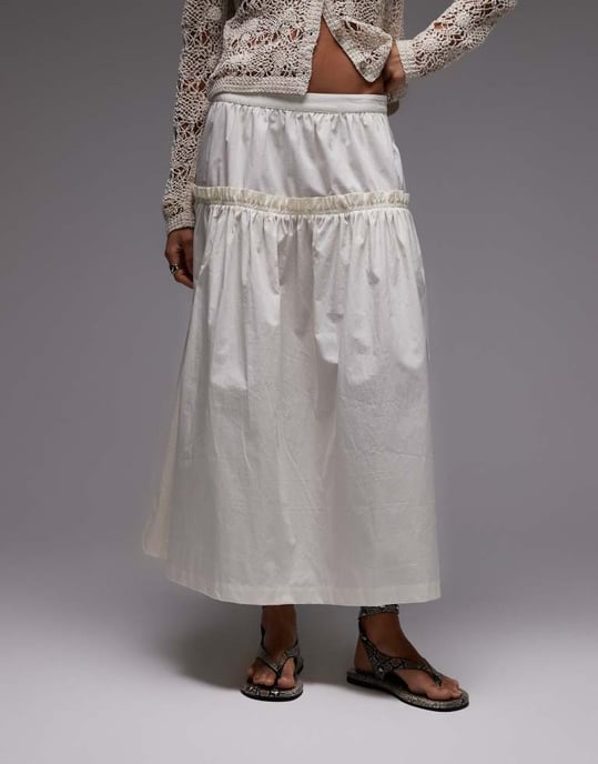 Topshop volang poplin fullkjol i elfenben - Image 4
