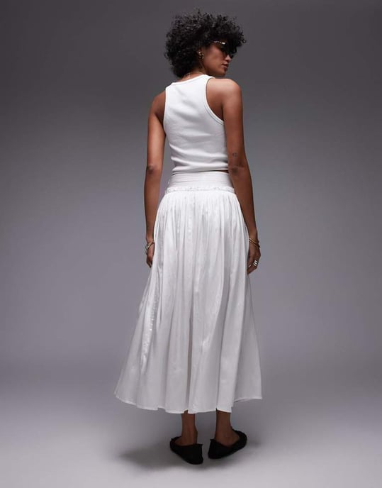Topshop veckad maxikjol med glans i benvitt - Image 4