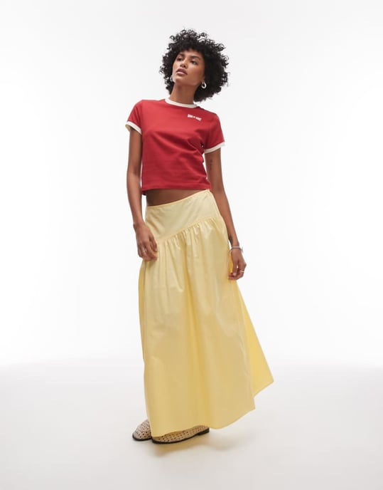 Topshop poplin fullskirt med böjd neddragen midja i gult - Image 1