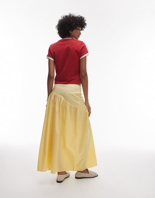 Topshop poplin fullskirt med böjd neddragen midja i gult - Image 2