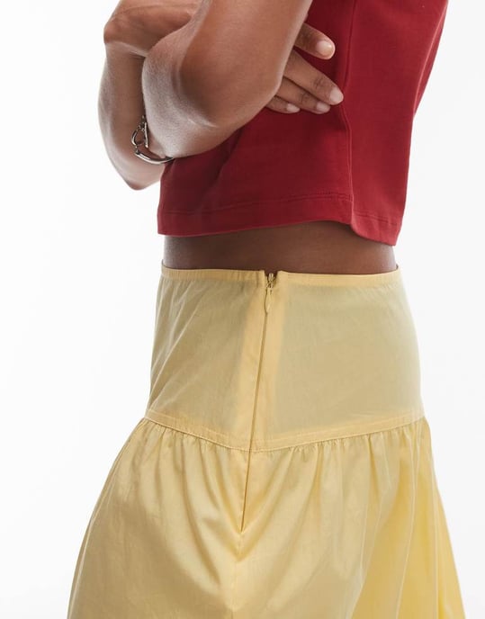 Topshop poplin fullskirt med böjd neddragen midja i gult - Image 3