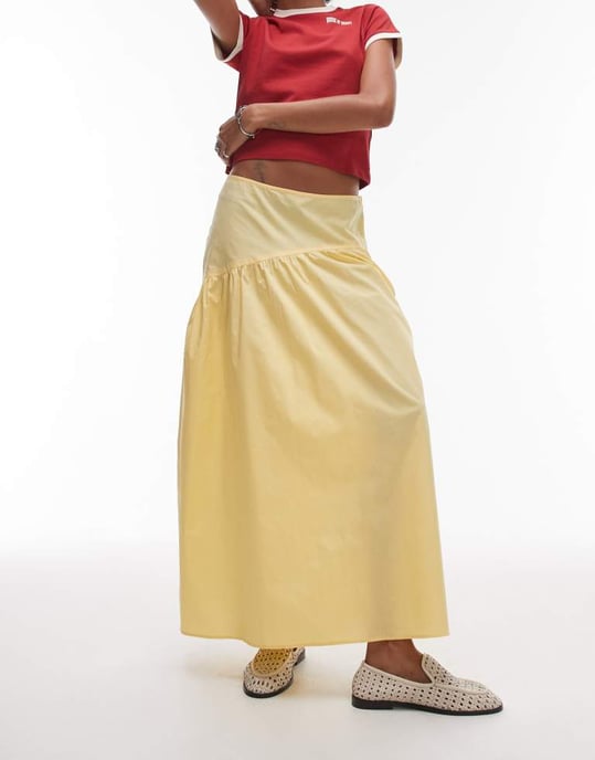 Topshop poplin fullskirt med böjd neddragen midja i gult - Image 4