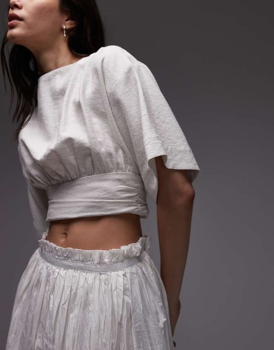 Topshop krinklad bomullstvättad maxikjol i elfenben - Image 2