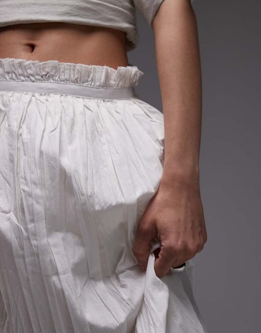 Topshop krinklad bomullstvättad maxikjol i elfenben - Image 3
