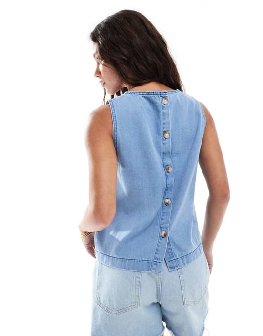 ASOS DESIGN denim boxy tank i ljusblå - Image 3