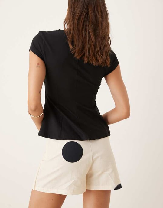 ASOS DESIGN linneblandning mini skort i stort prickmönster - Image 3