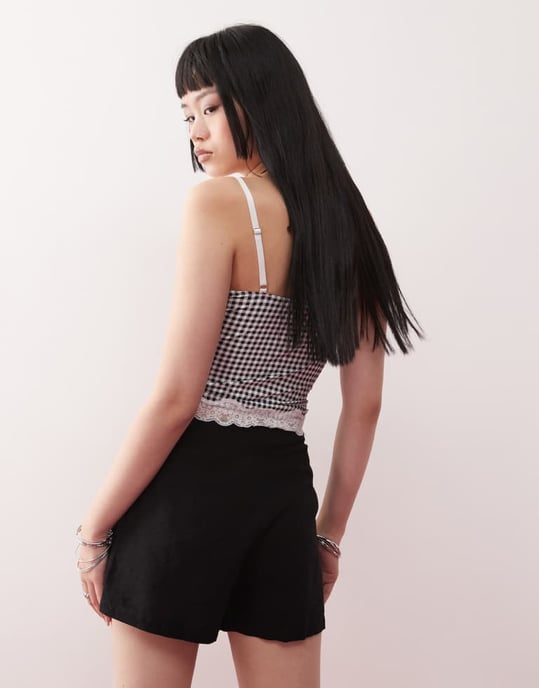 Monki linnewrap-skjort med knytdetalj i svart - Image 4