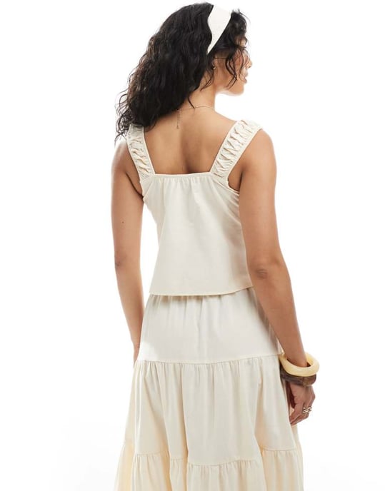Miss Selfridge knytfront cami set i smörmjölk - Image 4