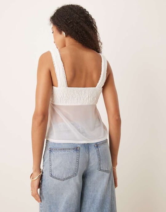 ASOS DESIGN mesh linne med rosett detaljer i elfenben - Image 3
