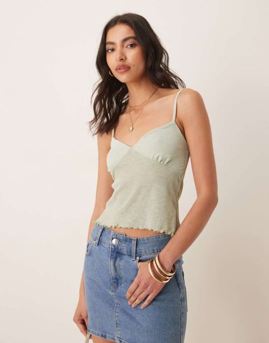 ASOS DESIGN semi-transparent ribbad linne i mintgrön - Image 1
