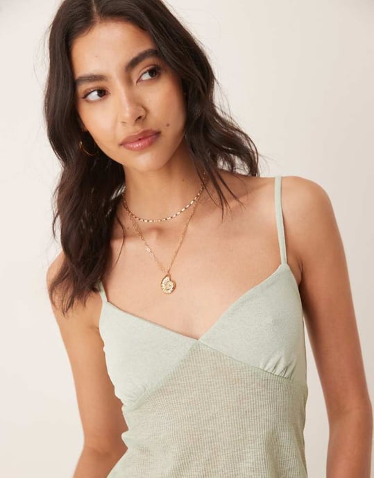 ASOS DESIGN semi-transparent ribbad linne i mintgrön - Image 2