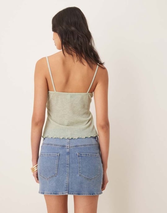 ASOS DESIGN semi-transparent ribbad linne i mintgrön - Image 3