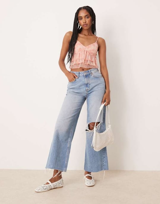 ASOS DESIGN devore mesh volang topp i pastellrosa - Image 3