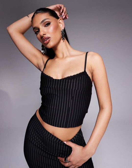 ASOS DESIGN co-ord spetstopp i randigt mönster - Image 1