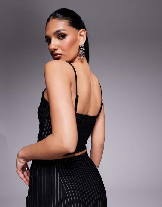 ASOS DESIGN co-ord spetstopp i randigt mönster - Image 4