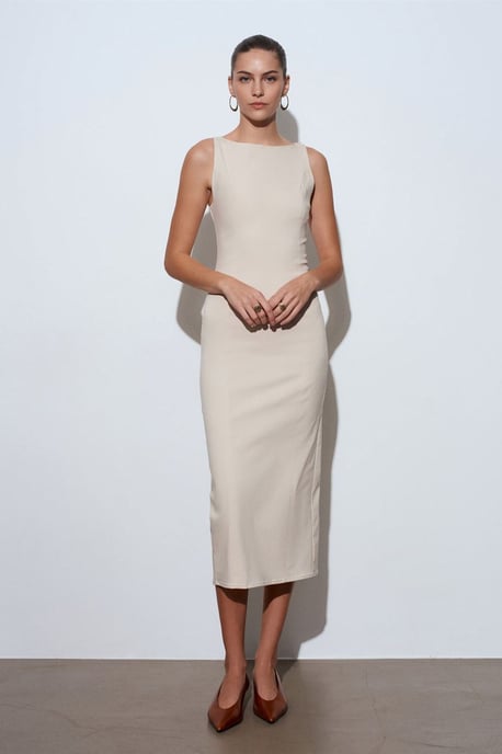 Sleeveless Midi Bodycon Dress With Slit - Image 1