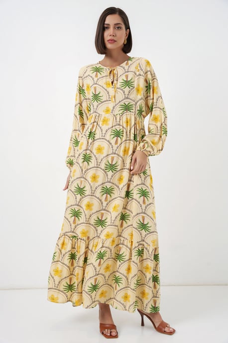 Tropical Printed Maxi Dress with Button Closure - Image 2