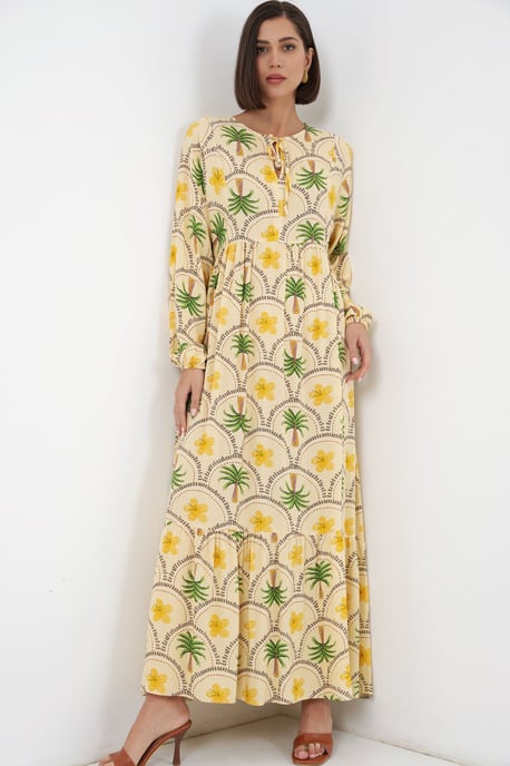 Tropical Printed Maxi Dress with Button Closure - Image 3