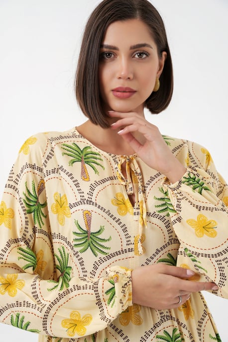 Tropical Printed Maxi Dress with Button Closure - Image 4