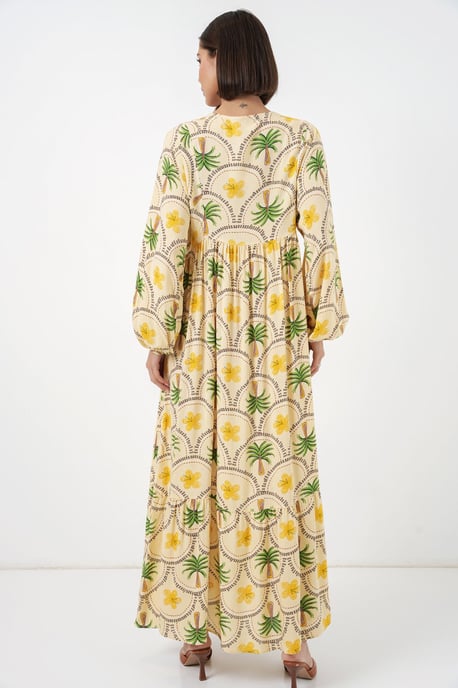 Tropical Printed Maxi Dress with Button Closure - Image 6