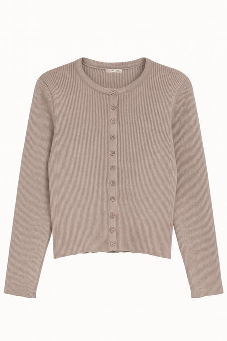 Geknoopte Slim Fit Ribbelgebreide Cardigan - Image 1