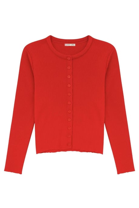 Buttoned Slim Fit Ribbed Knit Cardigan - Image 1