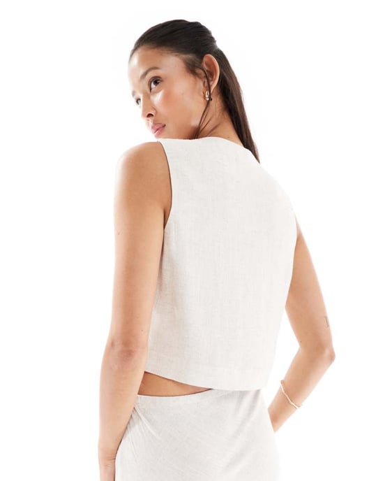 Miss Selfridge linneblandning knyt-fram väst i sten - Image 2
