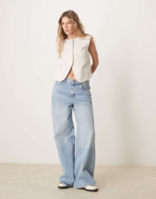 ASOS DESIGN boxy cutaway väst med lin i sten - Image 4
