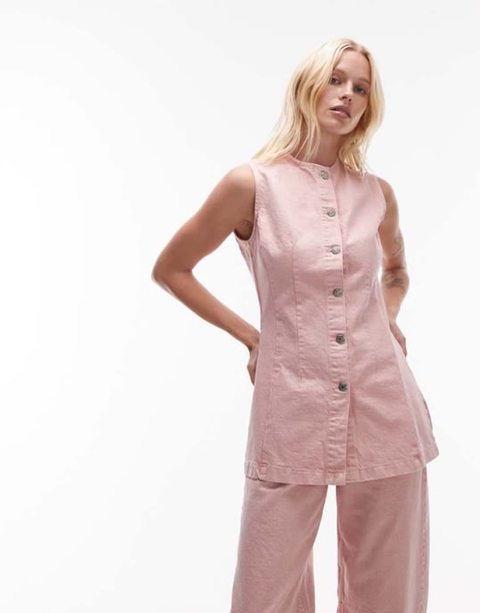 Topshop denim ärmlös väst i tvättat rosa - Image 1