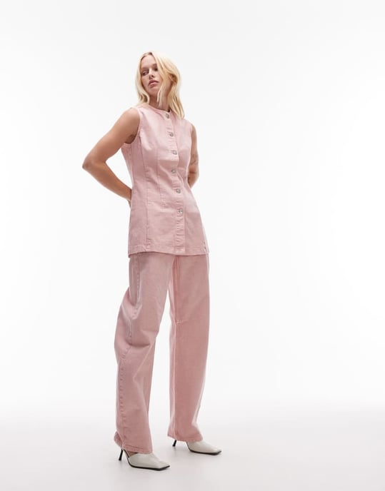 Topshop denim ärmlös väst i tvättat rosa - Image 2