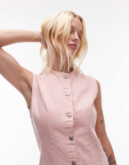 Topshop denim ärmlös väst i tvättat rosa - Image 4