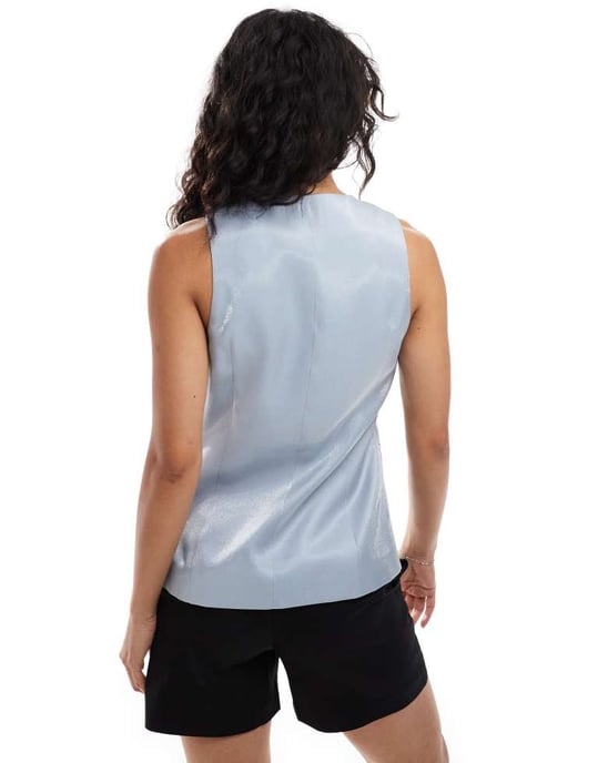 ASOS DESIGN high neck waistcoat in metallic blue - Image 4