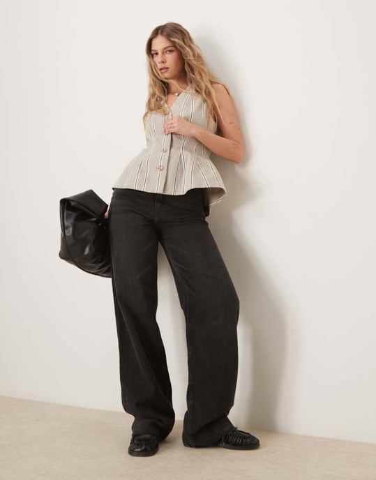 ASOS DESIGN peplum väst i beige randig - Image 2