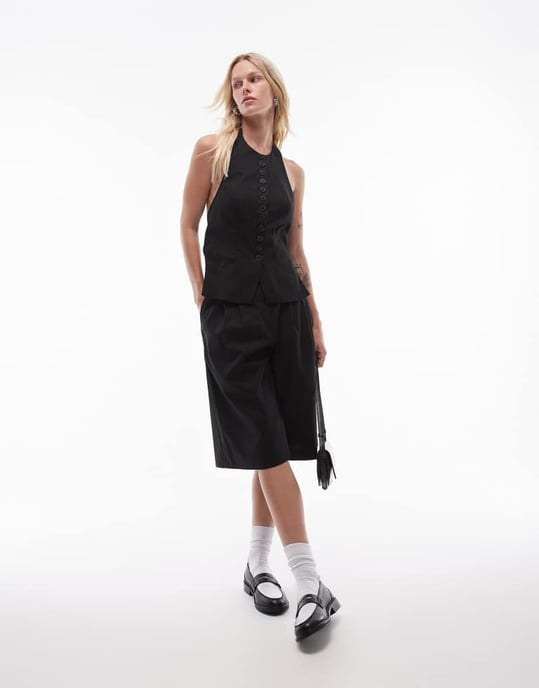 Topshop pintsripe waistcoat in black - Image 3