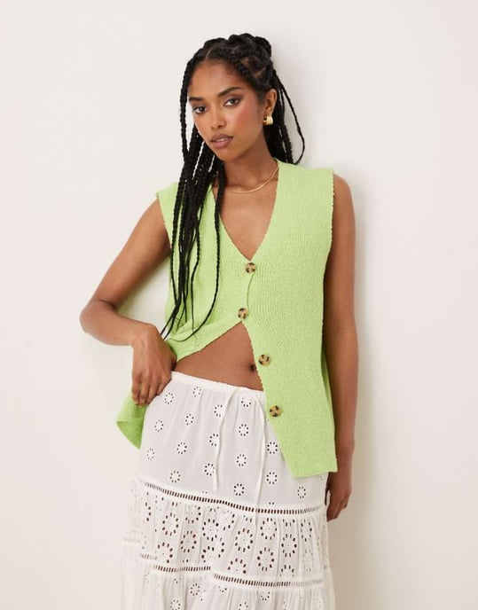 ASOS DESIGN slubstickad avslappnad passform väst i limegrön - Image 1