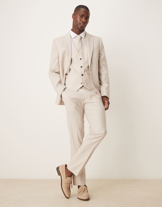 ASOS DESIGN slim linnekavaj i stenfärgad - Image 2