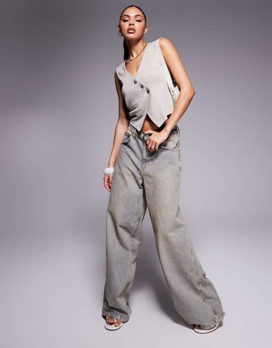 ASOS DESIGN asymmetrisk västtopp i sten - Image 2