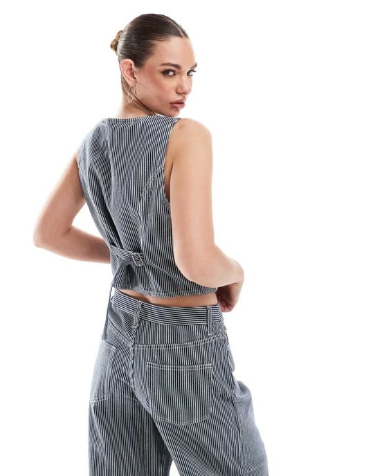 Fransk Anslutning Everett denim väst co-ord i indigo rand - Image 3