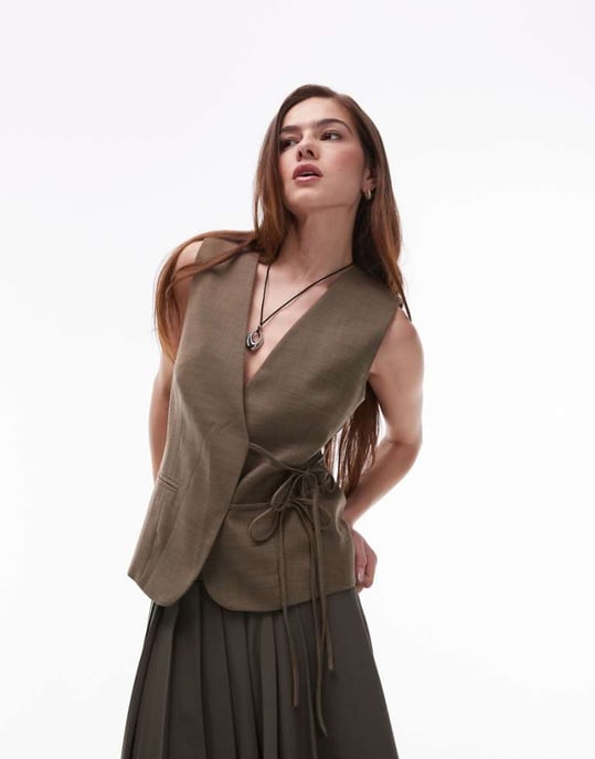 Topshop slipsidig väst i khaki - Image 1