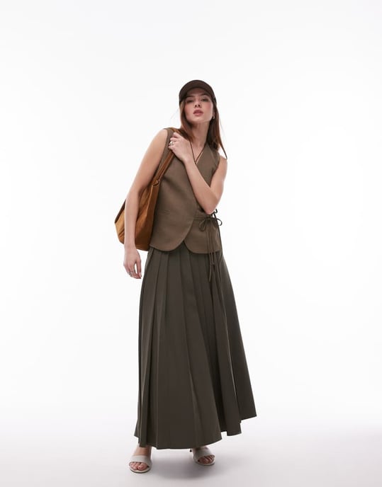 Topshop slipsidig väst i khaki - Image 2