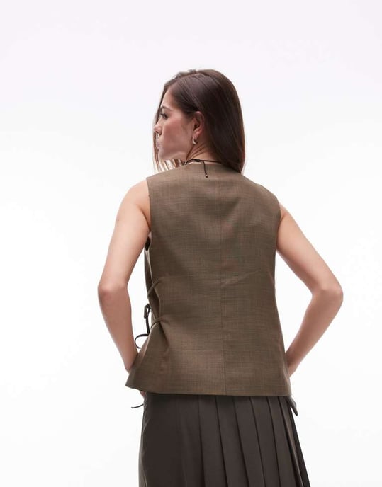 Topshop slipsidig väst i khaki - Image 4