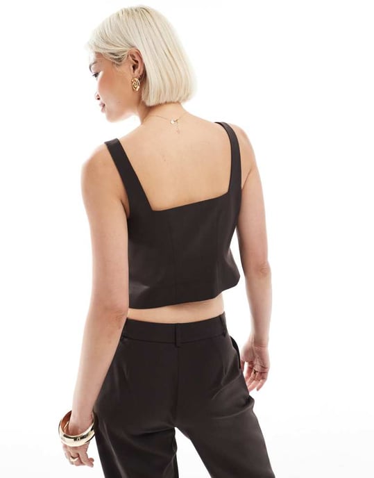 ASOS DESIGN skräddarsydd väst med fyrkantig halsringning i chokladfärg - Image 4