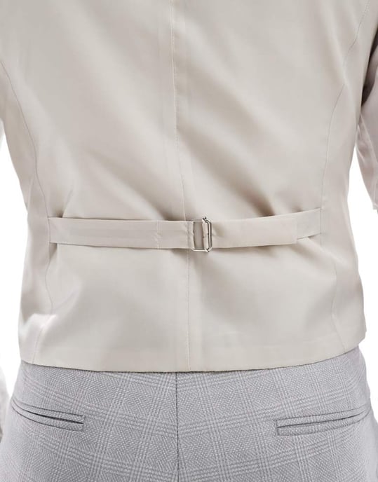 ASOS DESIGN linneblandning smal kostymväst i gråtonat rutmönster - Image 4