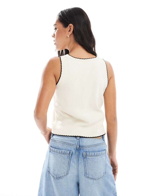 Miss Selfridge stickad väv i kontrastfärg med kantstickning i krämfärg - Image 2