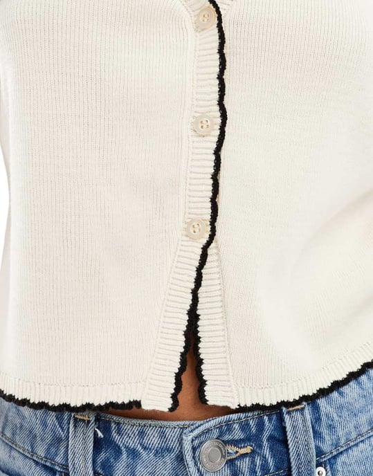 Miss Selfridge stickad väv i kontrastfärg med kantstickning i krämfärg - Image 3