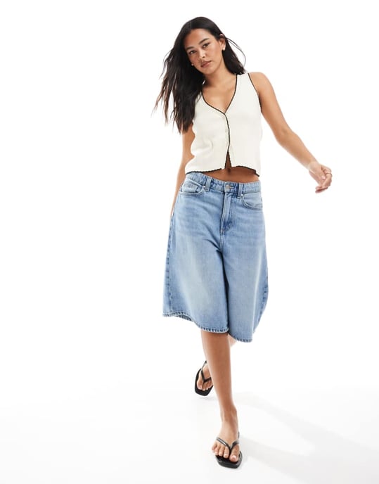 Miss Selfridge stickad väv i kontrastfärg med kantstickning i krämfärg - Image 4