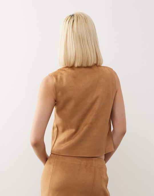 Återvunnen vintage faux mockakorsett med broderi i tan co-ord - Image 4